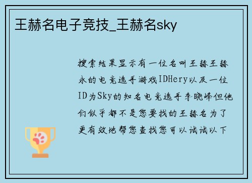 王赫名电子竞技_王赫名sky